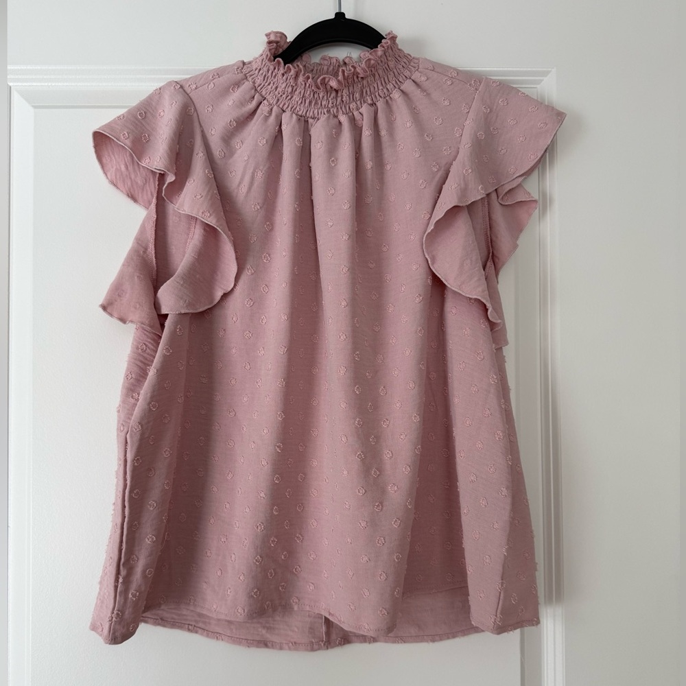 Smocked Ruffle Sleeveless Blouse - Dusty Rose Pink